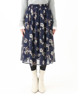【小さいサイズ】花柄シフォンスカート／丈の長さが選べる／洗える