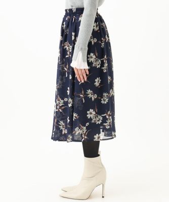 【小さいサイズ】花柄シフォンスカート／丈の長さが選べる／洗える