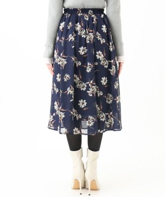 【小さいサイズ】花柄シフォンスカート／丈の長さが選べる／洗える