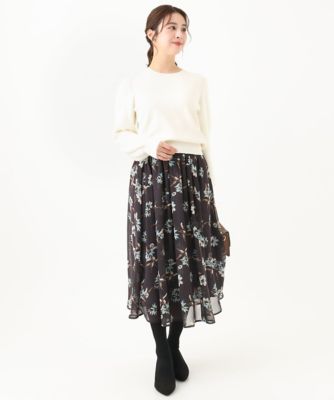 【小さいサイズ】花柄シフォンスカート／丈の長さが選べる／洗える