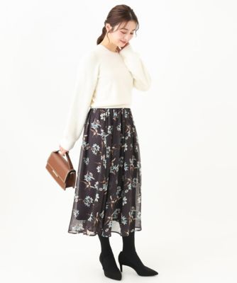 【小さいサイズ】花柄シフォンスカート／丈の長さが選べる／洗える