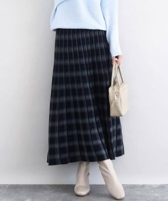 ＜MK MICHEL KLEIN（Women/小さいサイズ）＞チェック柄プリーツニットスカート／洗える