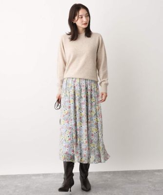 【小さいサイズ】中花プリントシフォンスカート／丈の長さが選べる／洗える