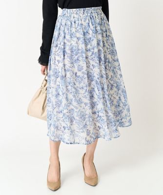【小さいサイズ】花柄シフォンスカート／丈の長さが選べる／洗える