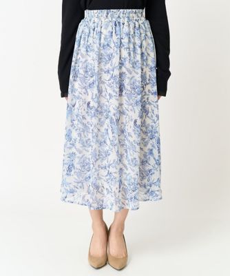 【小さいサイズ】花柄シフォンスカート／丈の長さが選べる／洗える