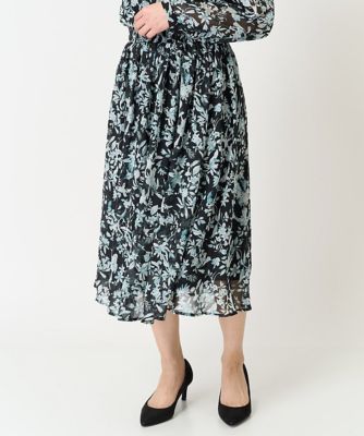 【小さいサイズ】花柄シフォンスカート／丈の長さが選べる／洗える