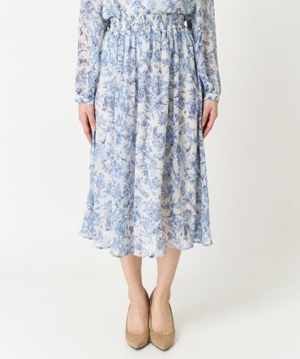 【小さいサイズ】花柄シフォンスカート／丈の長さが選べる／洗える