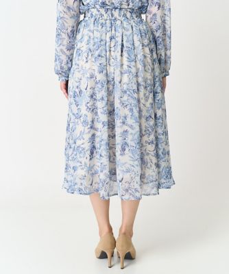【小さいサイズ】花柄シフォンスカート／丈の長さが選べる／洗える