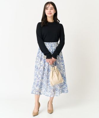 【小さいサイズ】花柄シフォンスカート／丈の長さが選べる／洗える