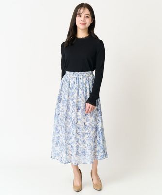 【小さいサイズ】花柄シフォンスカート／丈の長さが選べる／洗える