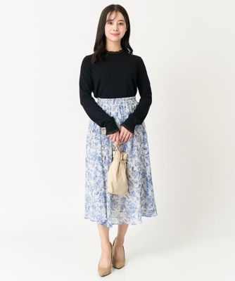 【小さいサイズ】花柄シフォンスカート／丈の長さが選べる／洗える