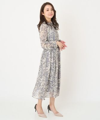 【小さいサイズ】ラインアートフラワーシフォンスカート／丈の長さが選べる／洗える