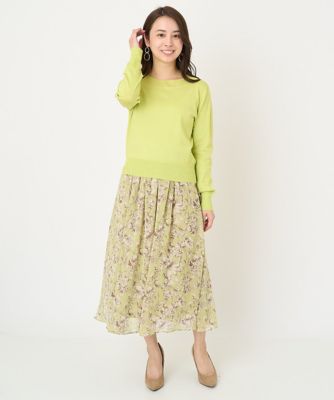 【小さいサイズ】ラインアートフラワーシフォンスカート／丈の長さが選べる／洗える