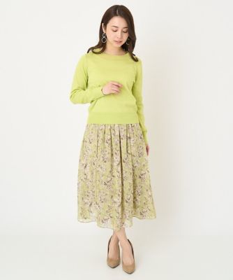 【小さいサイズ】ラインアートフラワーシフォンスカート／丈の長さが選べる／洗える