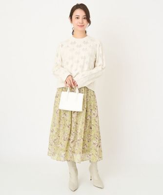 【小さいサイズ】ラインアートフラワーシフォンスカート／丈の長さが選べる／洗える
