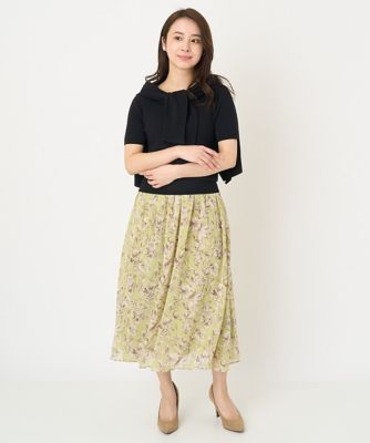 【小さいサイズ】ラインアートフラワーシフォンスカート／丈の長さが選べる／洗える