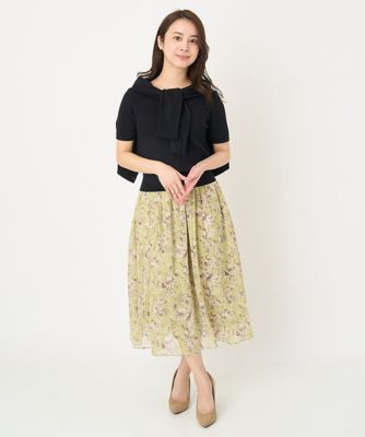 【小さいサイズ】ラインアートフラワーシフォンスカート／丈の長さが選べる／洗える
