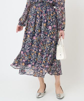 【小さいサイズ】花柄シフォンスカート／丈の長さが選べる／洗える