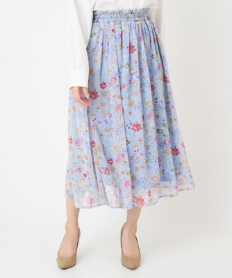 【小さいサイズ】花柄シフォンスカート／丈の長さが選べる／洗える