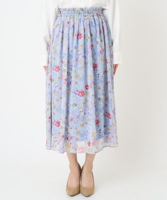 【小さいサイズ】花柄シフォンスカート／丈の長さが選べる／洗える