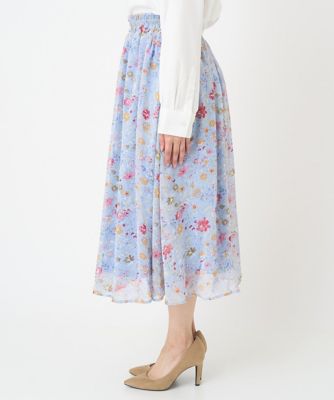 【小さいサイズ】花柄シフォンスカート／丈の長さが選べる／洗える