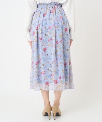 【小さいサイズ】花柄シフォンスカート／丈の長さが選べる／洗える