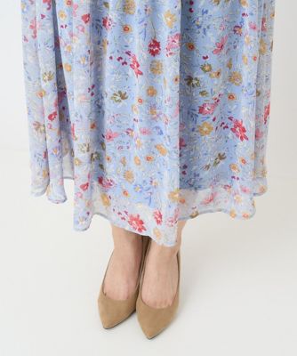 【小さいサイズ】花柄シフォンスカート／丈の長さが選べる／洗える