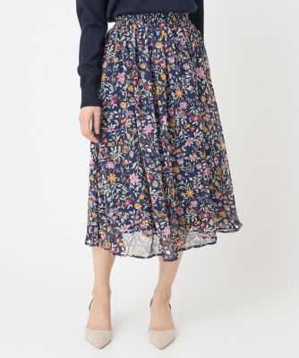 【小さいサイズ】花柄シフォンスカート／丈の長さが選べる／洗える