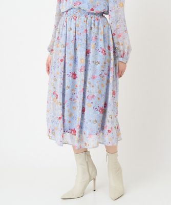 【小さいサイズ】花柄シフォンスカート／丈の長さが選べる／洗える