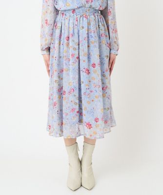 【小さいサイズ】花柄シフォンスカート／丈の長さが選べる／洗える