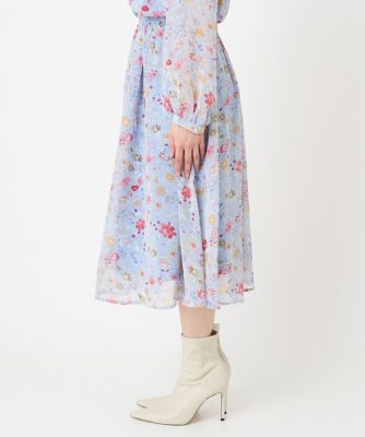 【小さいサイズ】花柄シフォンスカート／丈の長さが選べる／洗える
