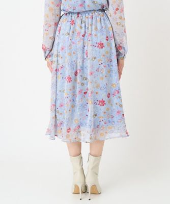 【小さいサイズ】花柄シフォンスカート／丈の長さが選べる／洗える