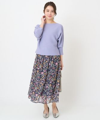 【小さいサイズ】花柄シフォンスカート／丈の長さが選べる／洗える