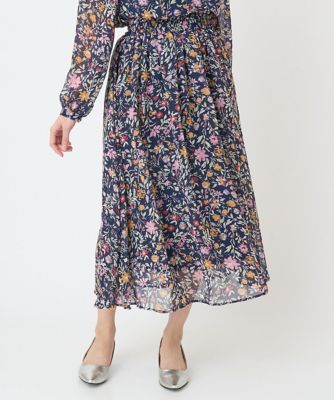 【小さいサイズ】花柄シフォンスカート／丈の長さが選べる／洗える
