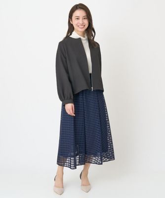 【小さいサイズ】チェック柄チュールレーススカート／洗える