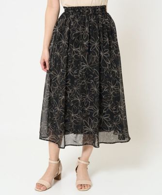 小さいサイズ】ラインフラワーシフォンスカート／丈の長さが選べる