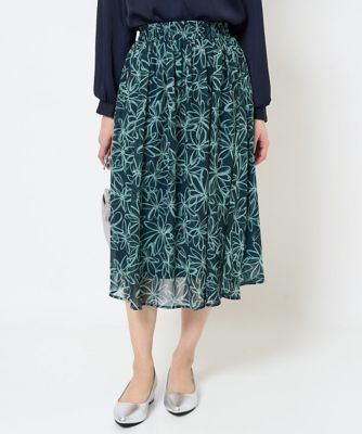 小さいサイズ】ラインフラワーシフォンスカート／丈の長さが選べる