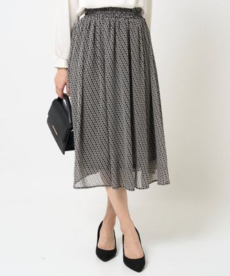 【小さいサイズ】幾何柄シフォンスカート／丈の長さが選べる／洗える