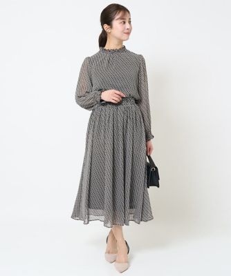 【小さいサイズ】幾何柄シフォンスカート／丈の長さが選べる／洗える