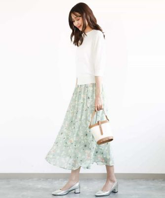 【小さいサイズ】花柄シフォンスカート／洗える