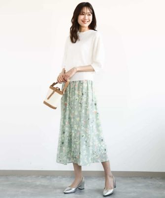 【小さいサイズ】花柄シフォンスカート／洗える