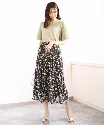 【小さいサイズ】花柄シフォンスカート／洗える