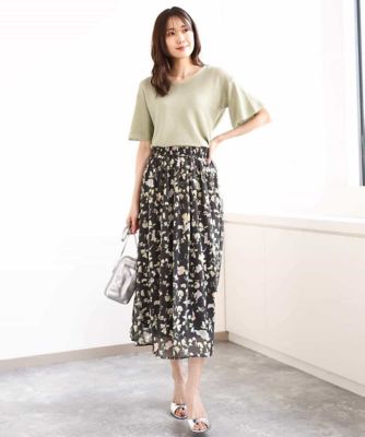 【小さいサイズ】花柄シフォンスカート／洗える