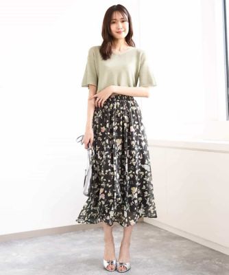 【小さいサイズ】花柄シフォンスカート／洗える
