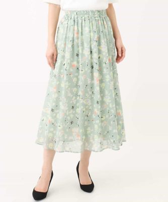 【小さいサイズ】花柄シフォンスカート／洗える