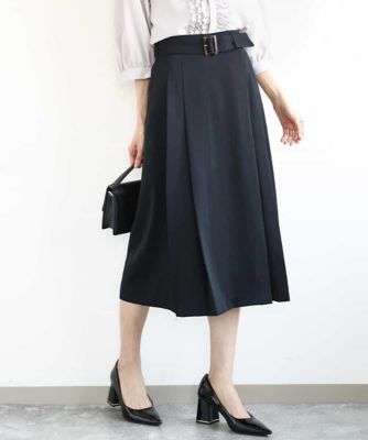 ＜MK MICHEL KLEIN（Women/小さいサイズ）＞【小さいサイズ】ベルト付きタックプリーツスカート／洗える