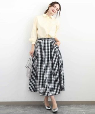 小さいサイズ】タックフレアスカート（ギンガムチェック）／洗濯機で