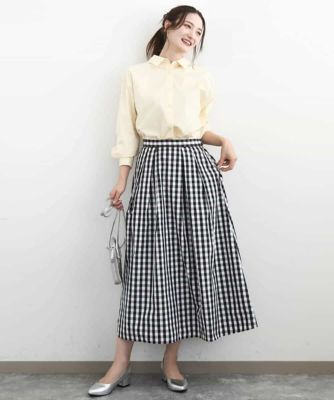 小さいサイズ】タックフレアスカート（ギンガムチェック）／洗濯機で