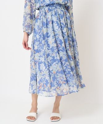 【小さいサイズ】花柄シフォンスカート／丈の長さが選べる／洗える
