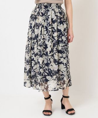 【小さいサイズ】花柄シフォンスカート／丈の長さが選べる／洗える